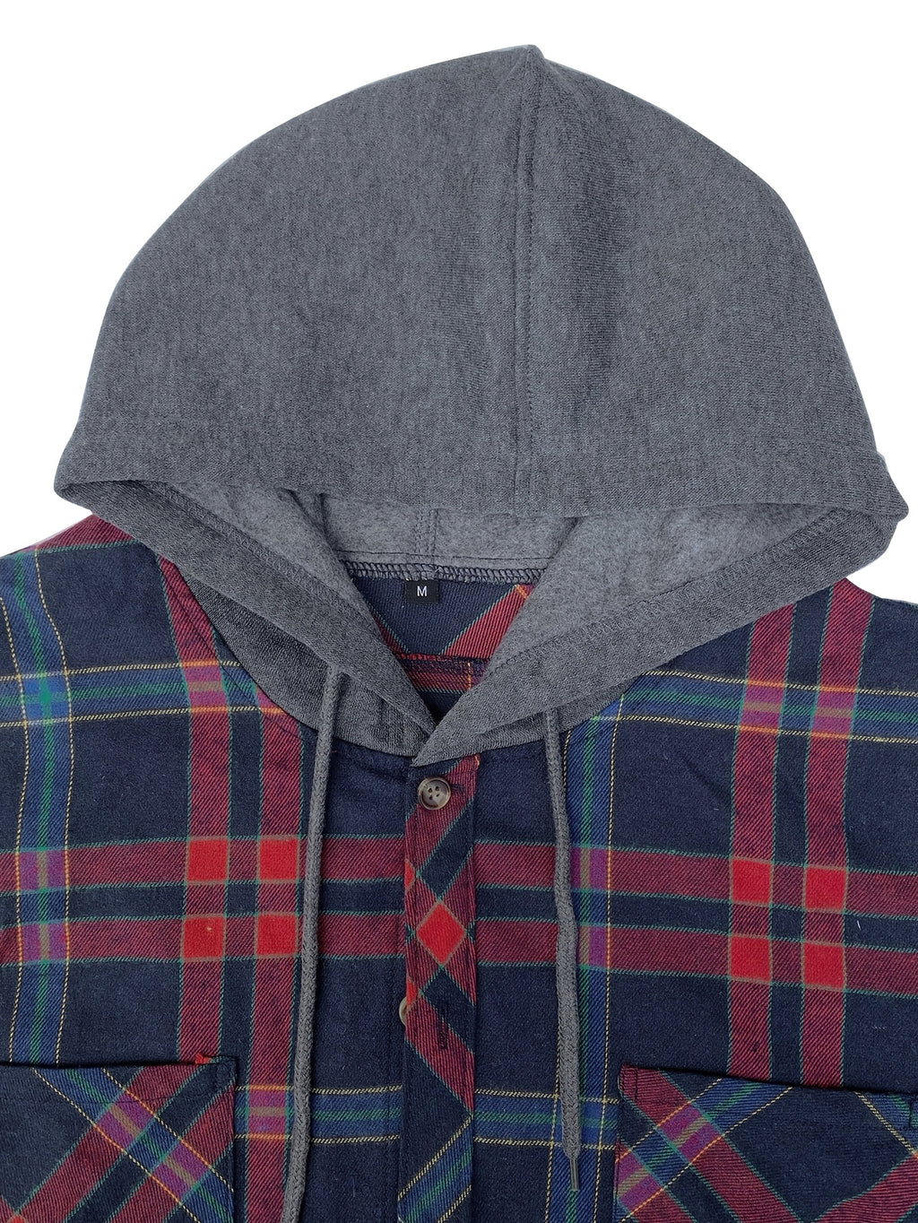 Men'S Plaid Hoodie Fashion Hoodie Fleece Shirt Price Long Sleeve Casual Button-Up Hoodie, Autumn Essentials - Navy Blue Red A1