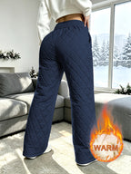 Women's Winter Trendy Fashion Quilted Rhombus Plush-Lined Thickened Pants, -Lined Interior, Windproof Winter Pants, Draping Outer Wear Cold-Proof Casual Long Pants, Suitable for Winter Outings, Shopping, and Work - Blue