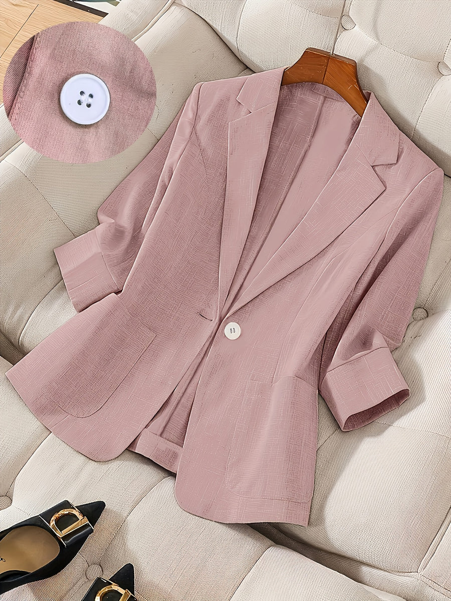 2026 New Premium Solid Color Single-Button Suit Jacket, Elegant 3/4 Sleeve, Comfortable And Breathable Casual Outerwear, Elegant Style Suitable for Daily Spring Summer Autumn, All-Match Temperament Suit - Pink Color