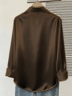 Women's Spring/Autumn Elegant and Versatile Satin Commuter Shirt - Coffee Brown