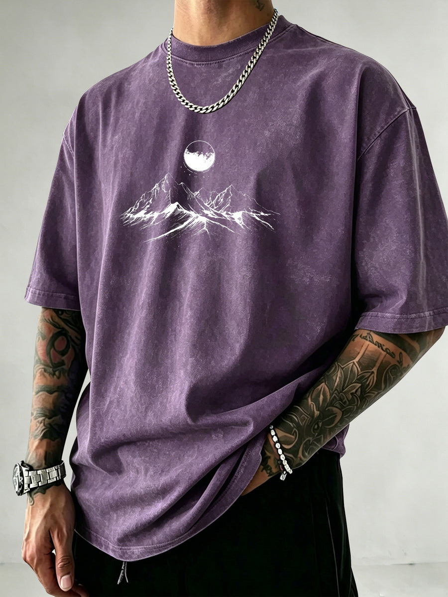 Men's Heavyweight Short Sleeve Washed Vintage Fashion Print Retro Acid Wash Distressed Design Street Trendy Breathable Heavyweight Fabric Hip Hop Gym Athletic Tee 2026 Summer - Purple