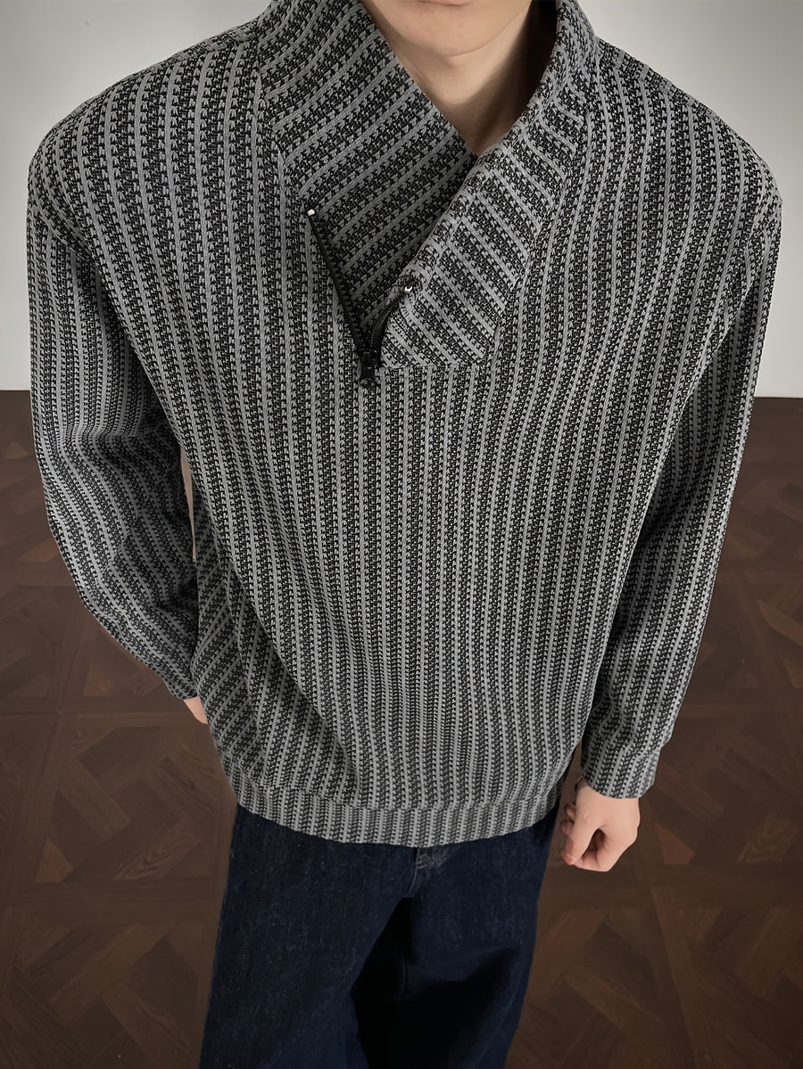Men's Sweatshirt, a Stylish and Trendy Casual Striped Sweatshirt for Men, Made with Comfortable, Slightly Stretchy Fabric and a Loose Fit, Suitable for Daily Casual Wear - Grey