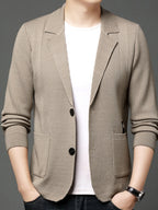 1 Men's Knitted Suit Lapel Jacket, Suitable for Light Business Wear and Daily Work, Ideal as a Gift - Off-white