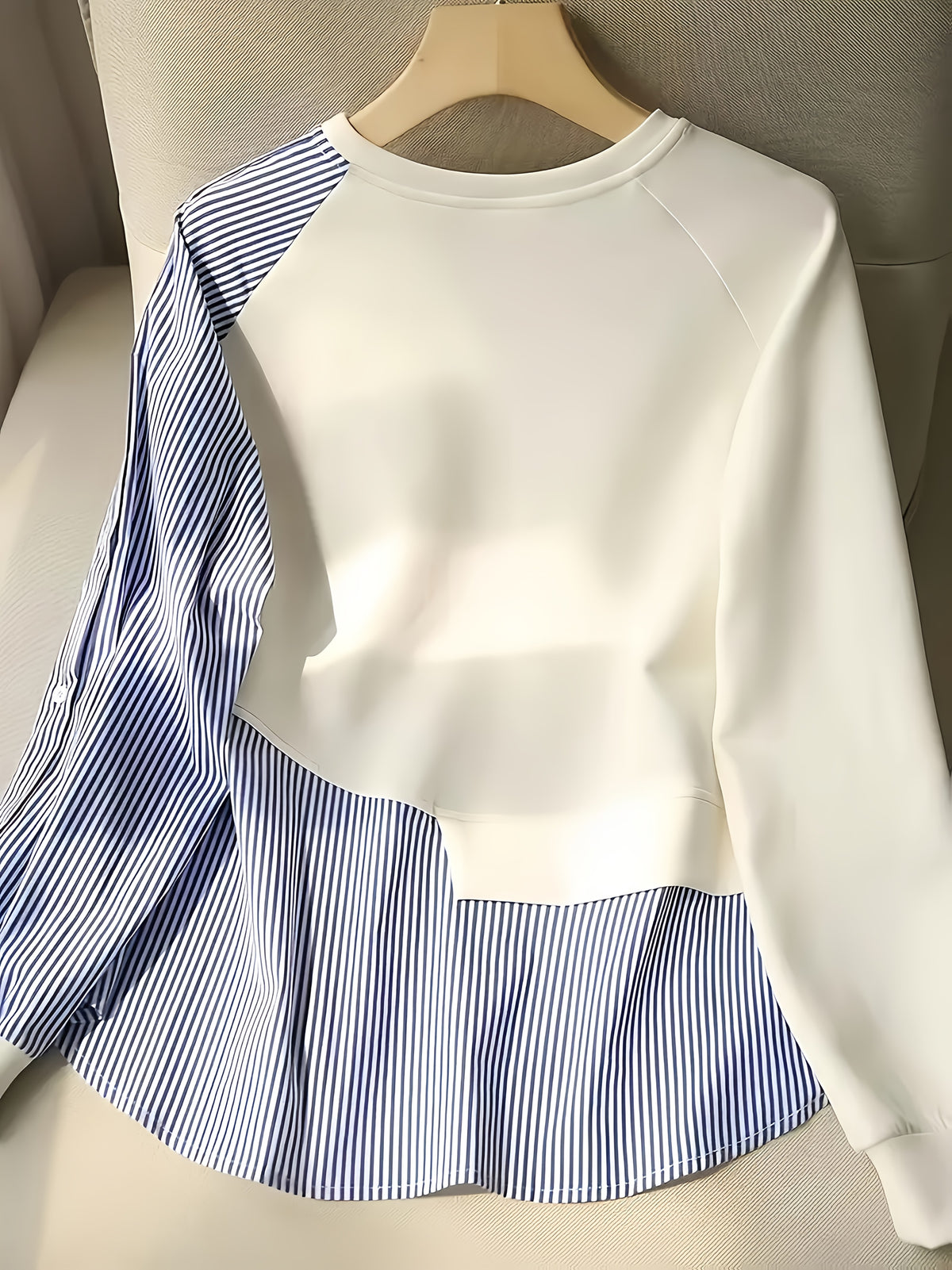Women'S Irregular Striped Shirt Combined with a Sweatshirt - White