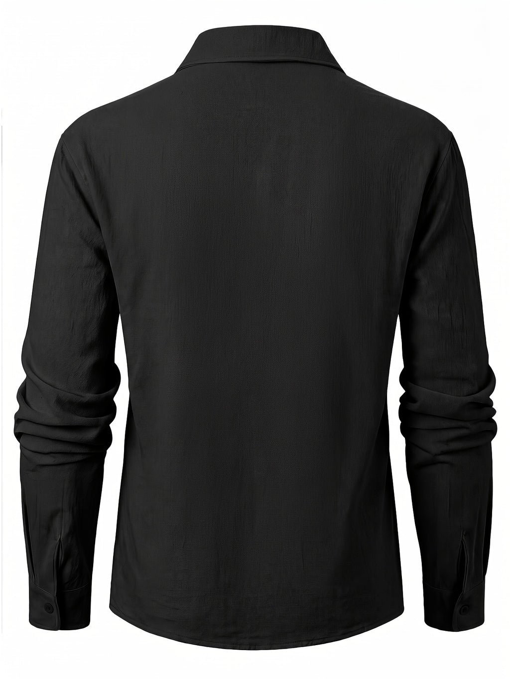 Men's Vintage Lace-Up Lapel Long-Sleeve Linen Shirt Casual Pullover Textured Shirt - Black