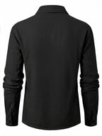 Men's Vintage Lace-Up Lapel Long-Sleeve Linen Shirt Casual Pullover Textured Shirt - Black