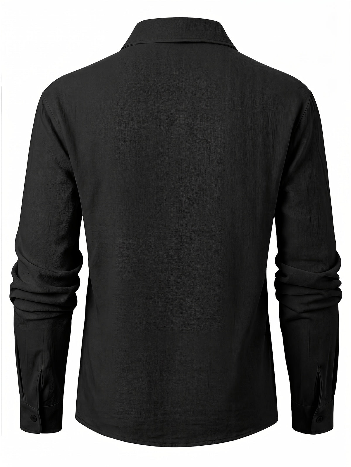 Men's Vintage Lace-Up Lapel Long-Sleeve Linen Shirt Casual Pullover Textured Shirt - Black