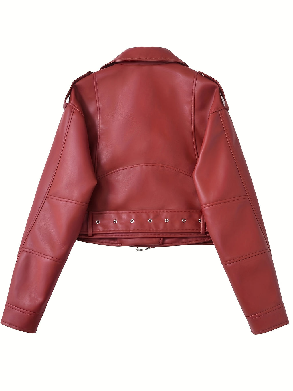 2025 Short Faux Leather Jacket Spring Autumn American Retro Temperament Biker Jacket Top Women'S Clothing - Brick Red