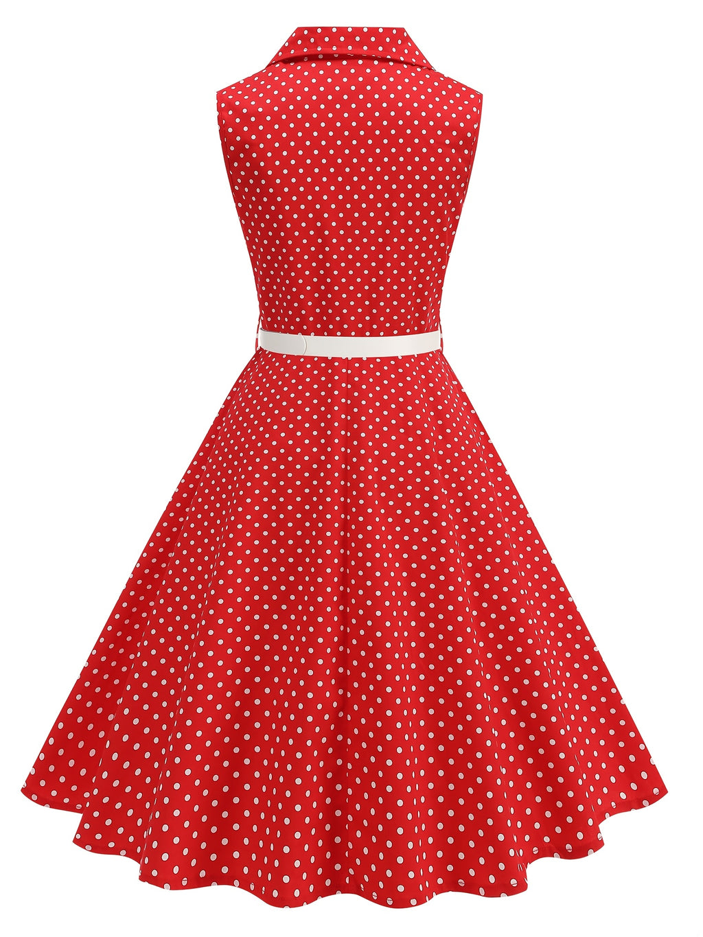 Vintage-style Polka Dot Waist-cinching Sleeveless Flared Bridesmaid Dress - Red