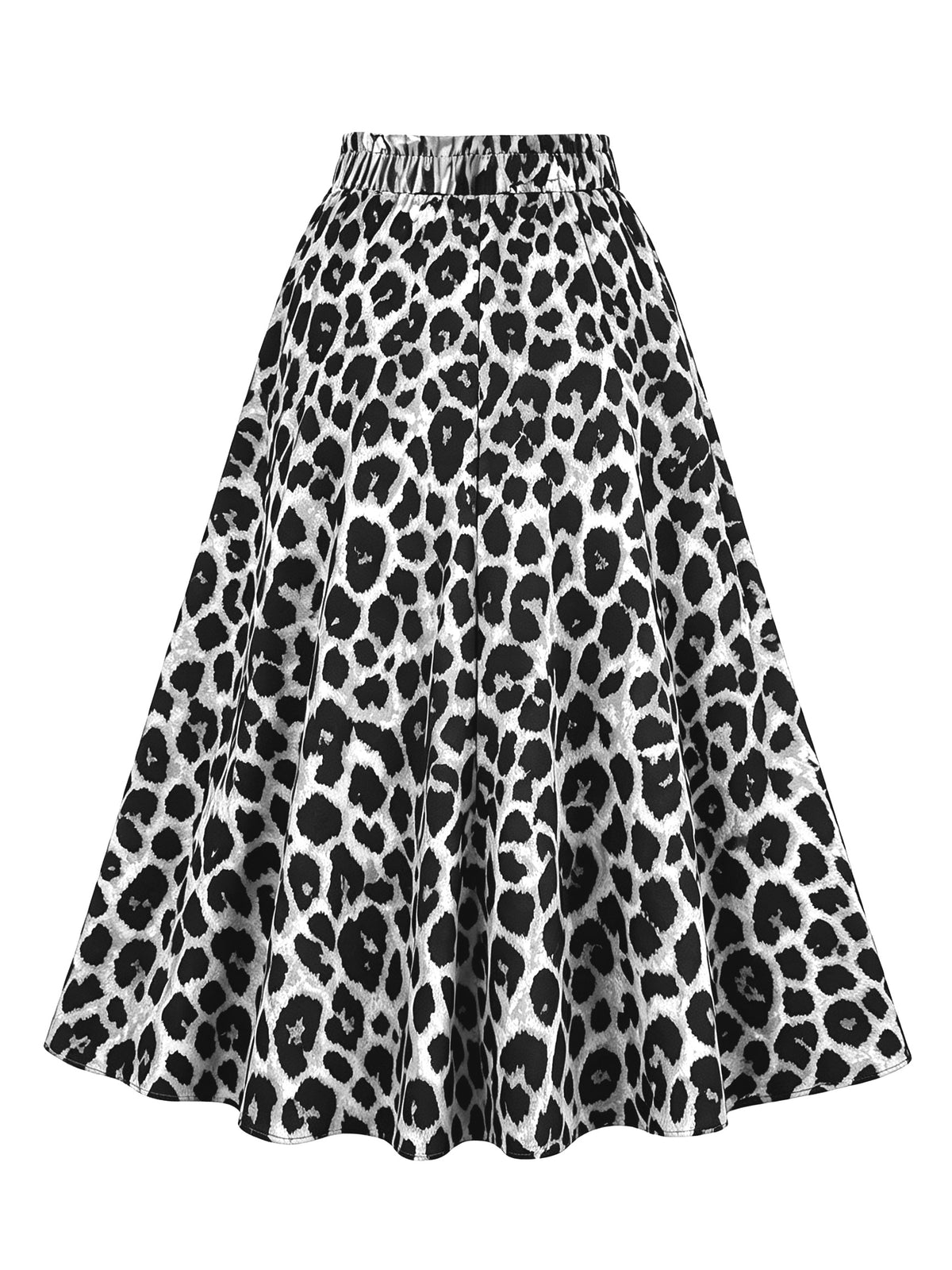 Leopard Print High-Waist Flared Midi Skirt Women'S Elastic Waist Bow Tie A-Line Swing Skirt Casual Daily Party Streetwear Long Skirts - White