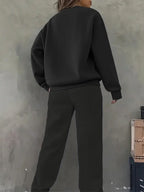 2pcs Women's Y2K Sport Sweatshirt Set with Matching Jogger Pants - -Lined Crewneck Set, Suitable for Winter, Multiple Colors, Polyester Material, Machine Washable, for Daily Sportswear, Casual Sporty Style, Fitness Wear - Black