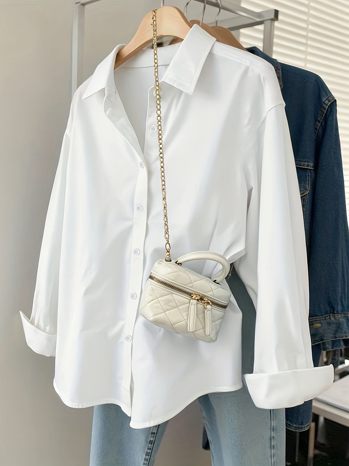 Solid Color Long Sleeve French Shirt for Women New Arrival - White