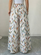 Vacation Style Colorful Print Wide-Leg Pants, High-Waisted Draped Large-Hem Pants, And Tummy-Concealing Women'S Long Pants - White