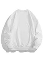 Men'S Crew Neck Sweatshirt, Spring And Autumn Skateboard Street Style Printed Pullover Top, Youth Loose Casual Versatile Long Sleeve Base Shirt - White