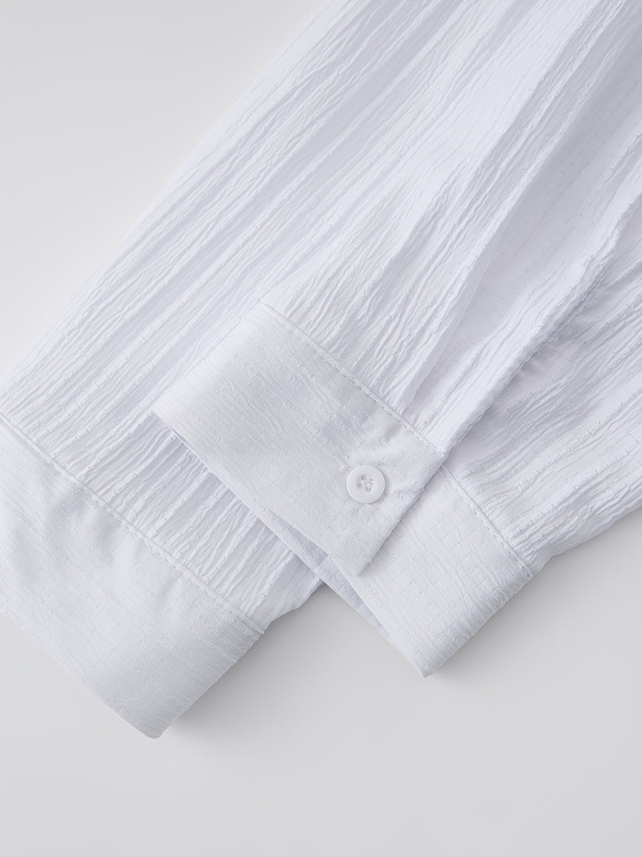 [Pearson OBM] Men'S Comfortable Long Sleeve Casual Shirt - Party Wear, Lightweight Breathable Stand Collar Button-Up, Versatile for Daily Wear, Activities, And Outings, Fashionable Men'S Clothing for Various Occasions, Street Style - White