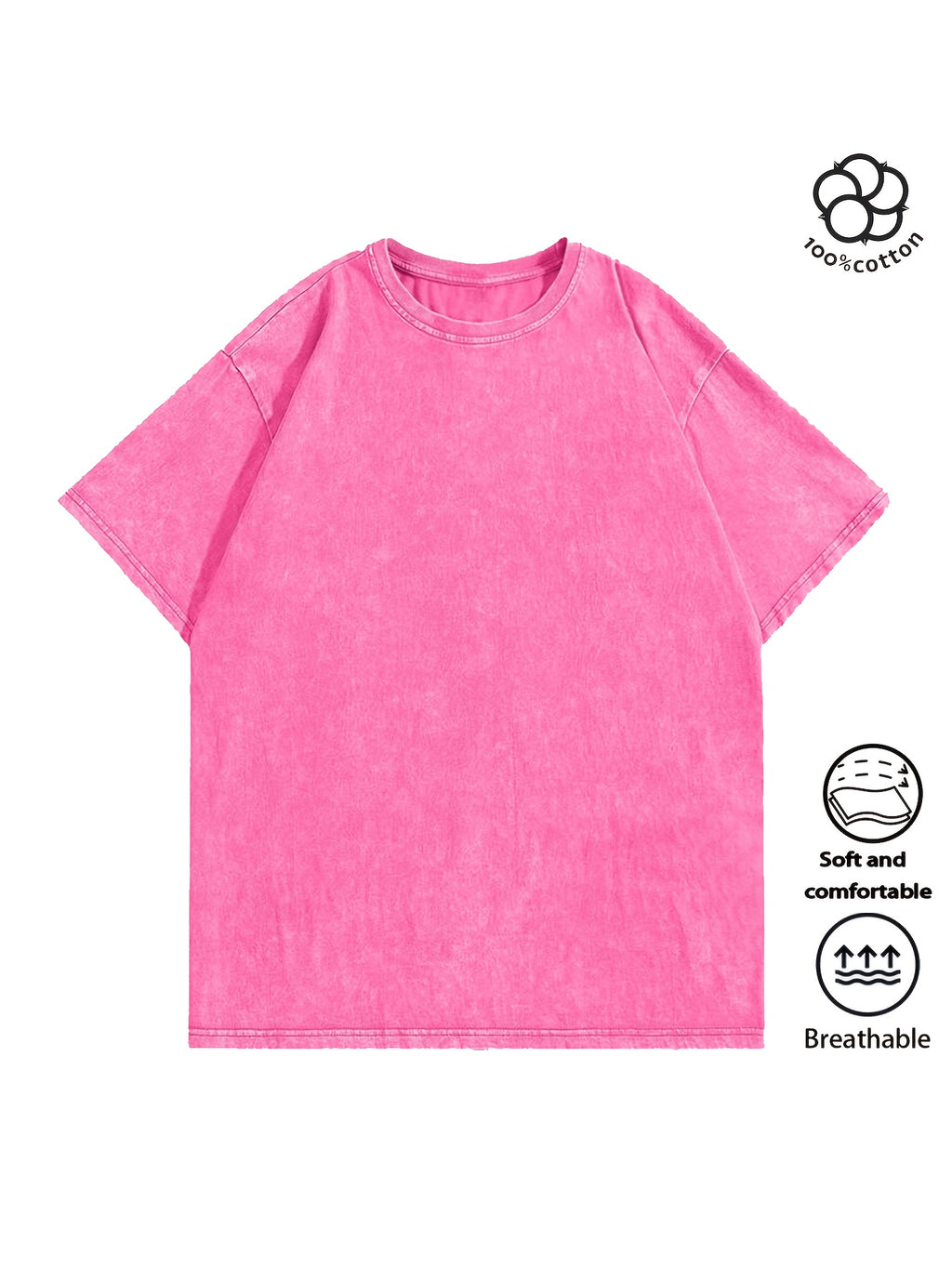 Men Heavyweight Short Sleeve T Shirt Washed Vintage Fashion Print Acid Wash Distressed Grunge Style Pure Breathable Fabric High Street Hip Hop Loose Fit Gym Fitness Workout Tops Casual Clothing 2026 - Rose Red