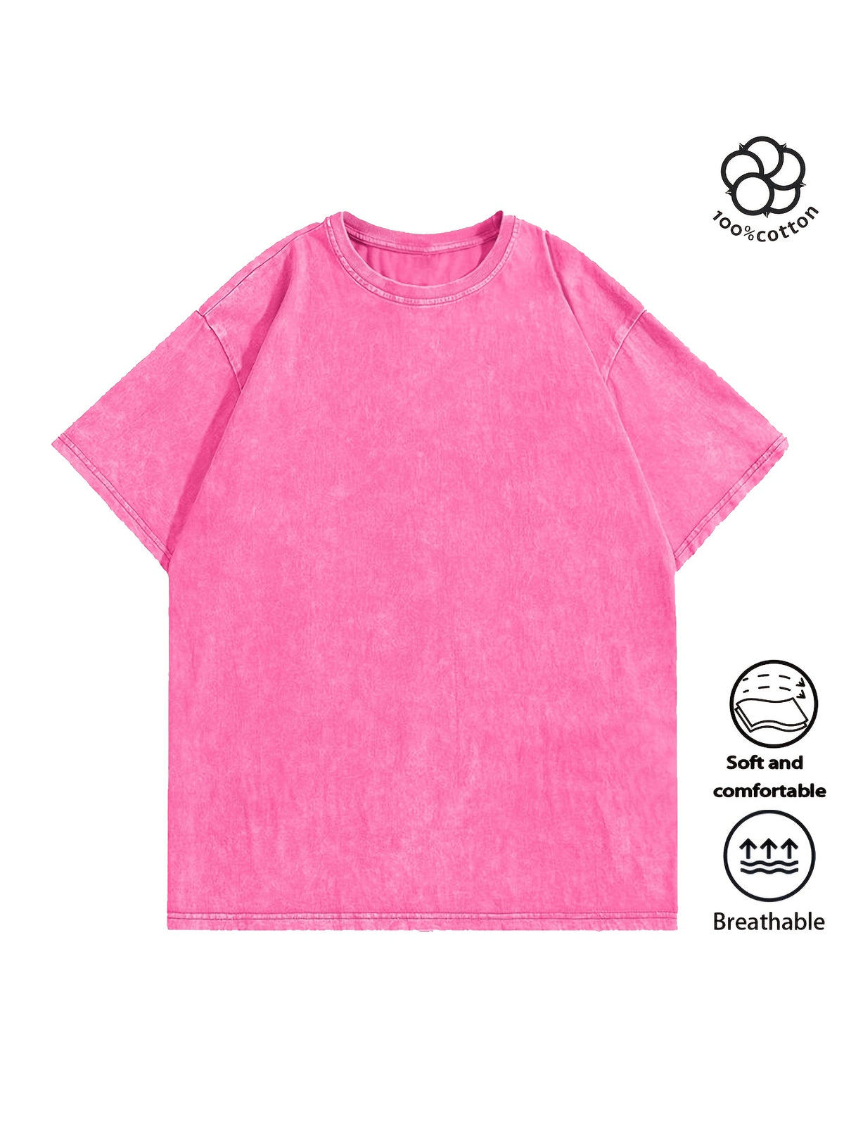 Men Heavyweight Short Sleeve T Shirt Washed Vintage Fashion Print Acid Wash Distressed Grunge Style Pure Breathable Fabric High Street Hip Hop Loose Fit Gym Fitness Workout Tops Casual Clothing 2026 - Rose Red