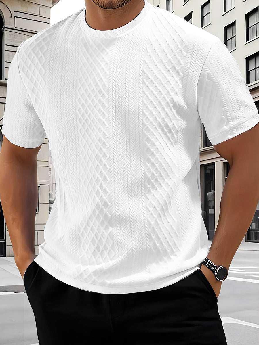 Men'S Round Neck Textured Fabric Short Sleeve T-Shirt, Suitable for Summer Casual Sports - White