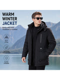 Men'S Winter Padded Coat Detachable Hood Thickened Warm Casual Jacket Long Sleeve Quilted Fleece Lined Insulated Outerwear Youth Style - Black