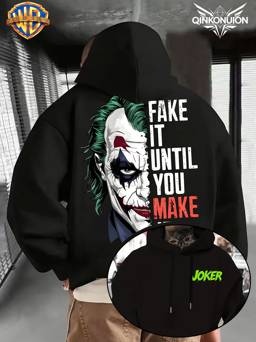 WB Warner Men'S New Trendy Hoodie, Clown-Themed Printed Design Hoodie, Daily Casual Drawstring Hoodie, Long Sleeve Hoodie, Machine Washable, Multifunctional Sports And Leisure Loose Fit Men'S Hoodie - Black