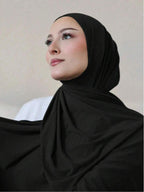 1pc Women'S Jersey Headscarf, Solid Color Scarf, Jersey Headwrap, Muslim Prayer Head Wrap Abaya, Suitable for All Seasons for Dress - Black