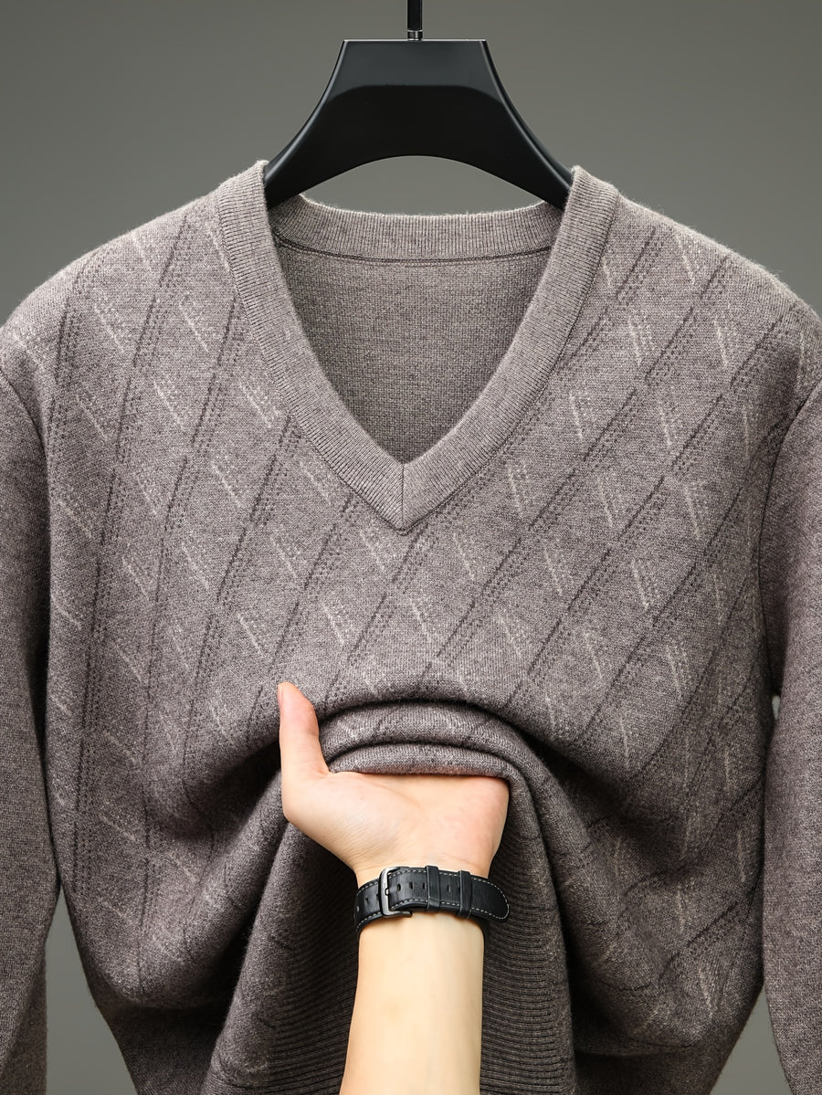 Minimalist Urban V-Neck Sweater for Portable Daily Commuting - Beige Camel