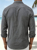 Men's Vintage Lapel Striped Shirt, Vacation Casual Long-Sleeve Shirt. Available in Multiple Colors - Grey