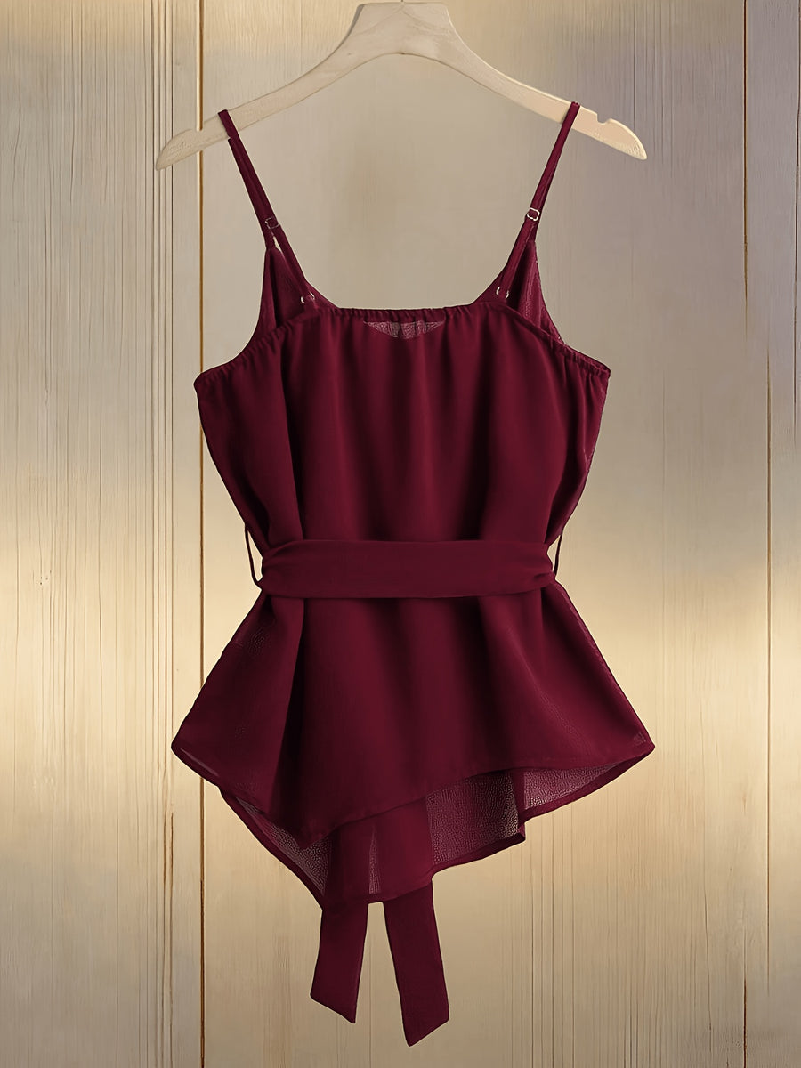 New Style Women's Strappy Camisole Vest, Versatile Summer Body-Conforming Base Layer, Elegant Ladies' Inner Top - Deep Red
