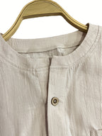 Men's Casual Top - Long-sleeve Button- Shirt with Small Pocket, Stylish and Casual, Suitable for Autumn Wear; Lightweight and Breathable Long-length Top, Ideal for Daily Outings, Work, and Spring & Summer Seasons - Khaki