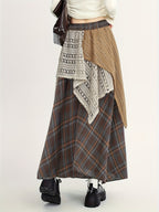Autumn And Winter Midi Skirt in Ankhara Red, Featuring a Loose Elastic Waist, Flattering Long Design, And Irregular Color-Blocked A-Line Style - Dark Brown