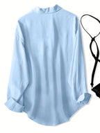 Women'S Classic Solid Color Casual Shirt - Light Blue