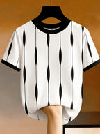 Women'S Summer New Easy Fashion Casual Digital Print Black And White Contrast Design T-Shirt Top - Black And White Color