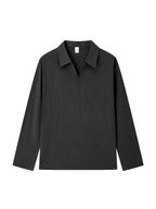 Men's Casual Shirt Outdoor Wear Easy And Comfortable V-neck Design Lapel Autumn Long-sleeved Commuting Men's Top - Black