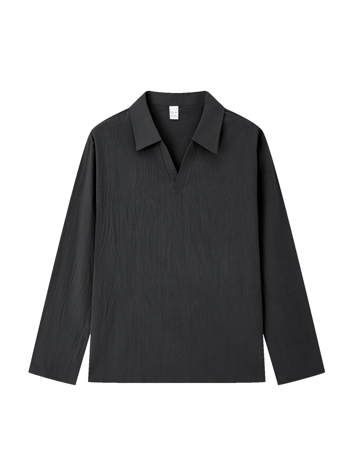 Men's Casual Shirt Outdoor Wear Easy And Comfortable V-neck Design Lapel Autumn Long-sleeved Commuting Men's Top - Black