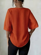 Women's Versatile Solid Color Shirt for Daily Commuting - Orange-Red