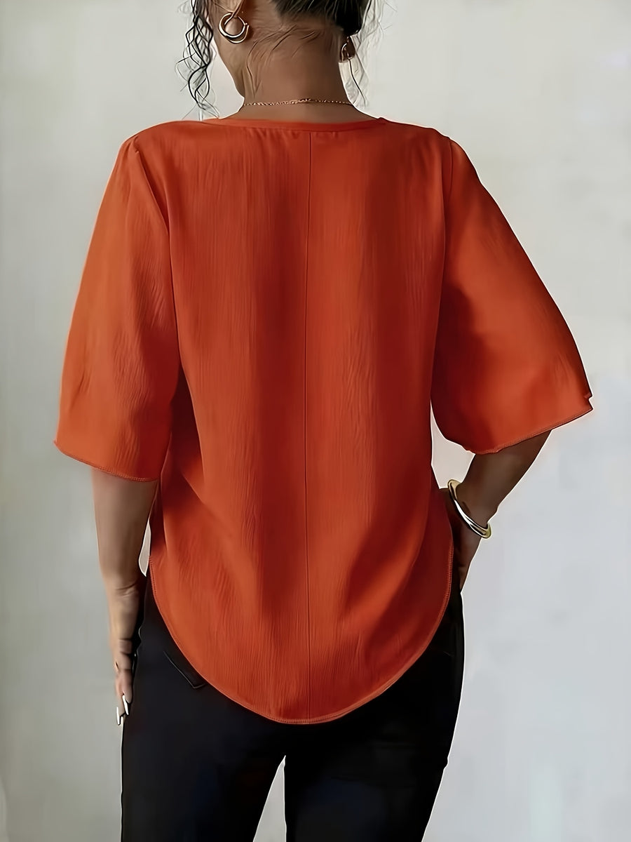 Women's Versatile Solid Color Shirt for Daily Commuting - Orange-Red