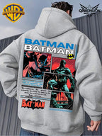 Warner Official Men'S Retro Comic Style Batman Hot-Blooded Trendy Printed Drawstring Hoodie, Warm And Machine Washable for Autumn And Winter, Multifunctional Street Sports And Leisure Loose Edition - Light Grey