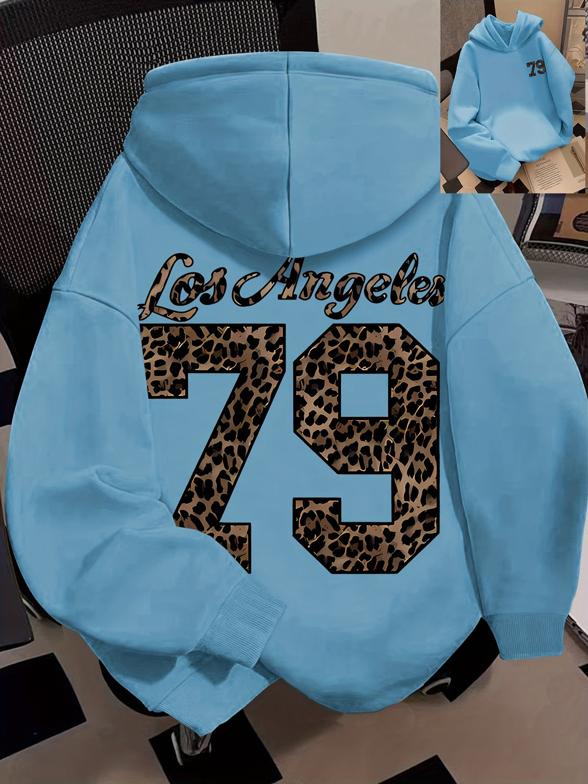 Fashion Printed Hoodie - Unisex Autumn/Winter Casual Streetwear Pullover, Soft -Lined Sweatshirt, Classic Design - Light Blue