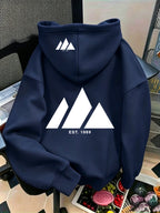 Women'S Geometric Triangle Print Zip-Up Hoodie with Pockets, Casual Soft Printed Sweatshirt for Autumn Winter - Navy Color