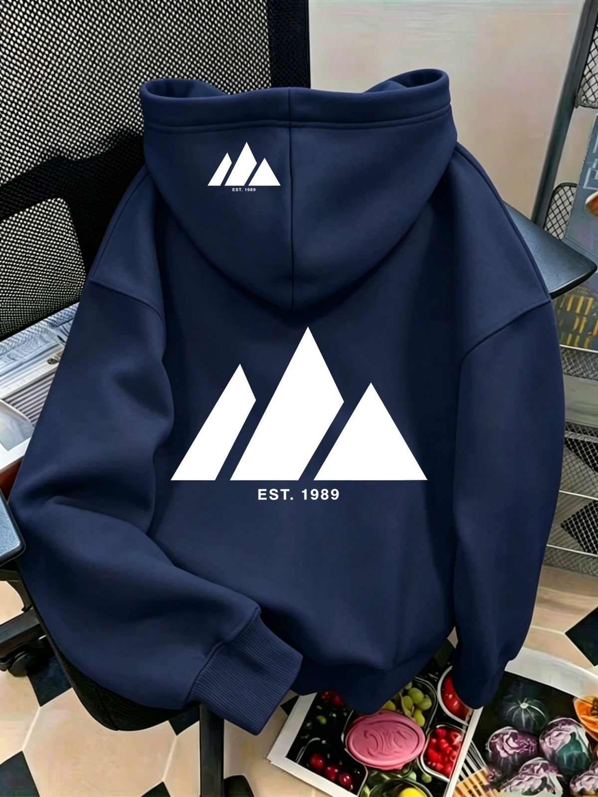 Women'S Geometric Triangle Print Zip-Up Hoodie with Pockets, Casual Soft Printed Sweatshirt for Autumn Winter - Navy Color