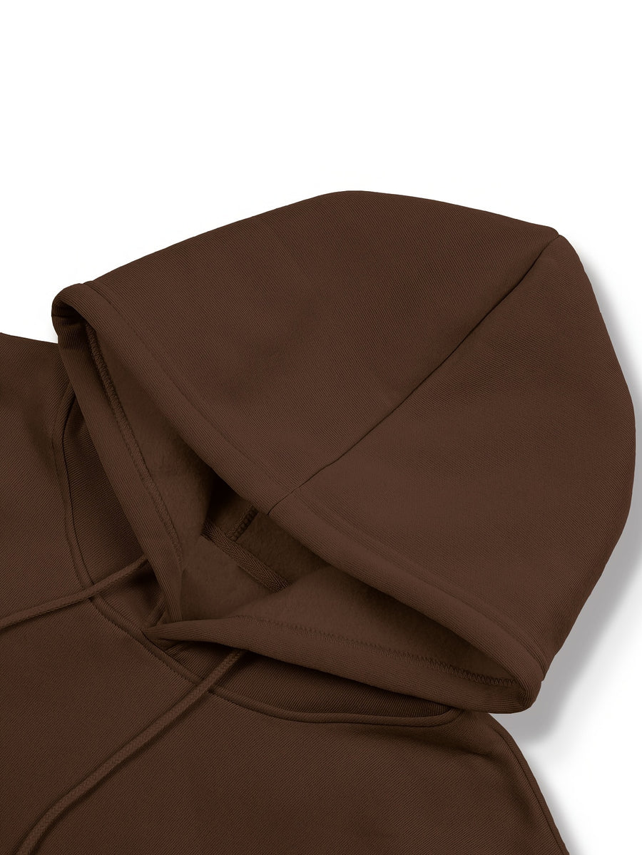 Men's -Lined Hooded Sweatshirt, Casual Versatile Fashion Streetwear Pullover Hoodie - Coffee Brown