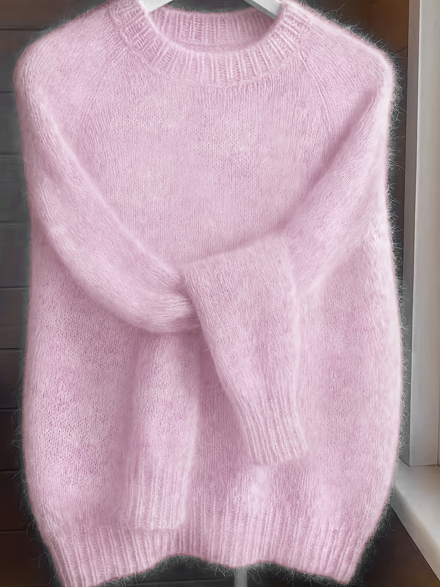 French-style Round-neck Sweater, Soft and Cozy, Elegant Design, Perfect for Spring and Autumn Commuting and Outings - Pink Color