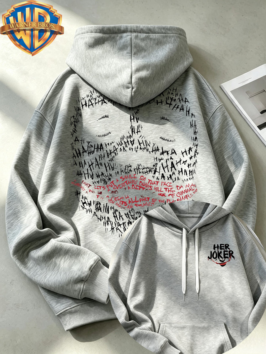 Joker HAHA Text Surround Graffiti Print Trendy Cool Casual All-Match Sports Drawstring Pocket Hooded Men'S Sweatshirt, Men'S Autumn Winter Cute Casual Style - Light Grey
