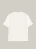 Women's Summer Button Ear Design Edge Design, Top, Elegant Casual Top Casual Short Sleeve, Suitable for Dating Daily Wear - White