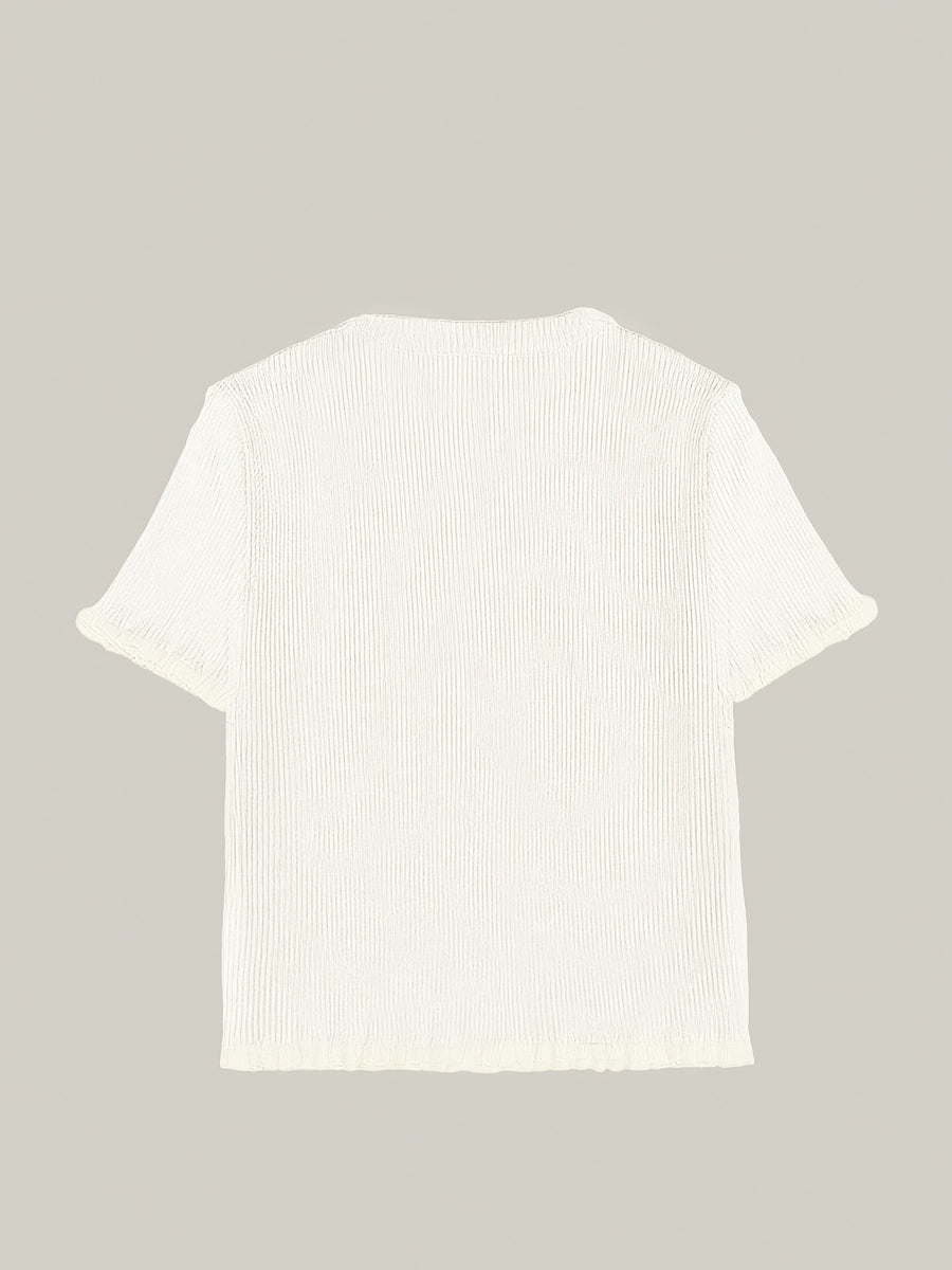 Women's Summer Button Ear Design Edge Design, Top, Elegant Casual Top Casual Short Sleeve, Suitable for Dating Daily Wear - White