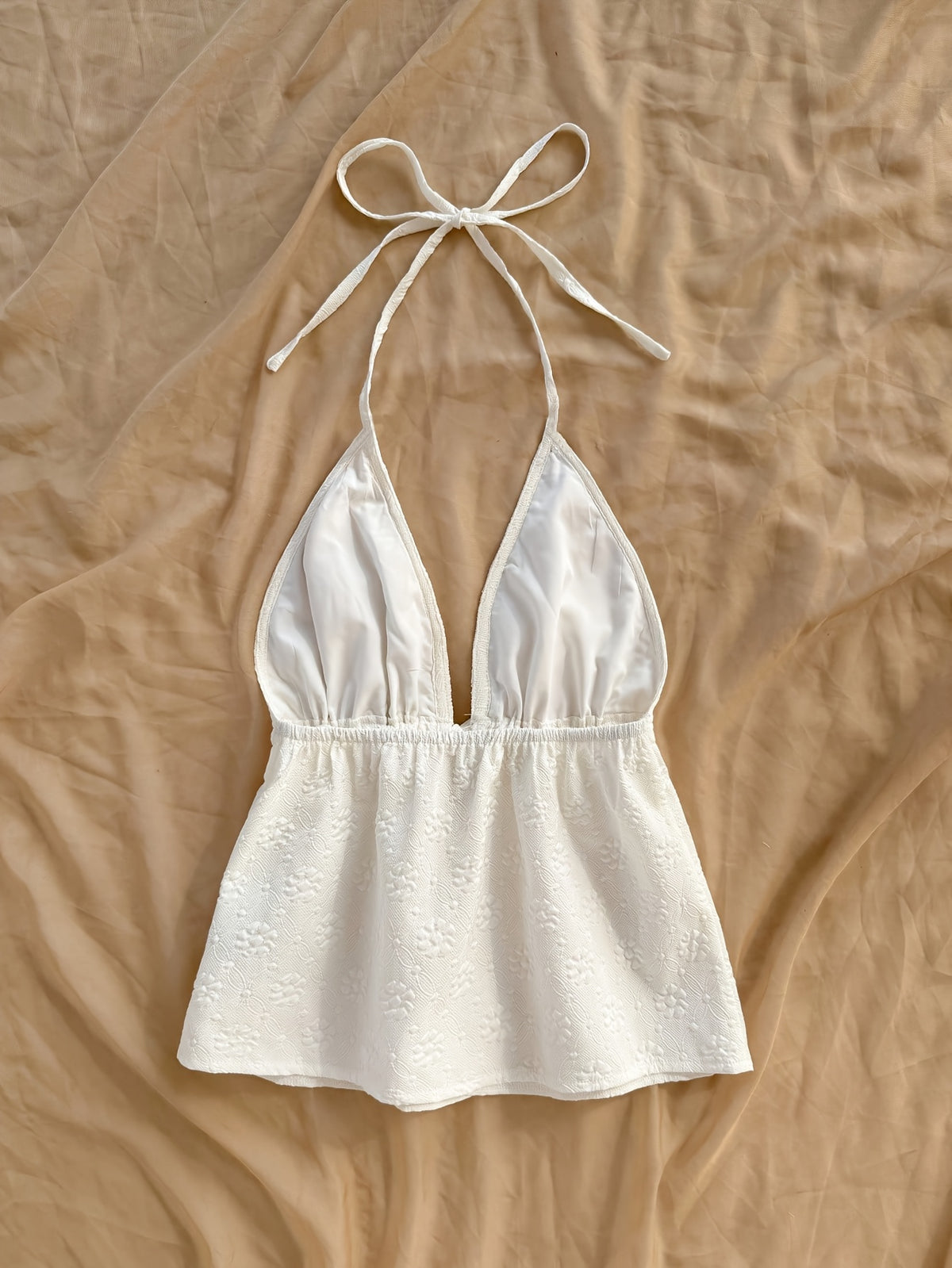 Solid Floral Texture Cute Top - Off-white