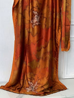 WINYI Print Boat Neck Abaya, Elegant Short Batwing Sleeve Loose Dress for Women's Clothing - Coral