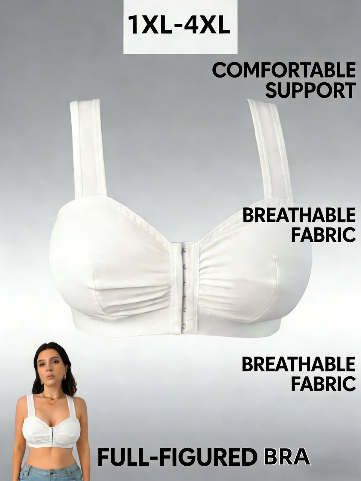 A Plus-size French-style Front-button Push-up Bra for a Flattering Bust Line - White
