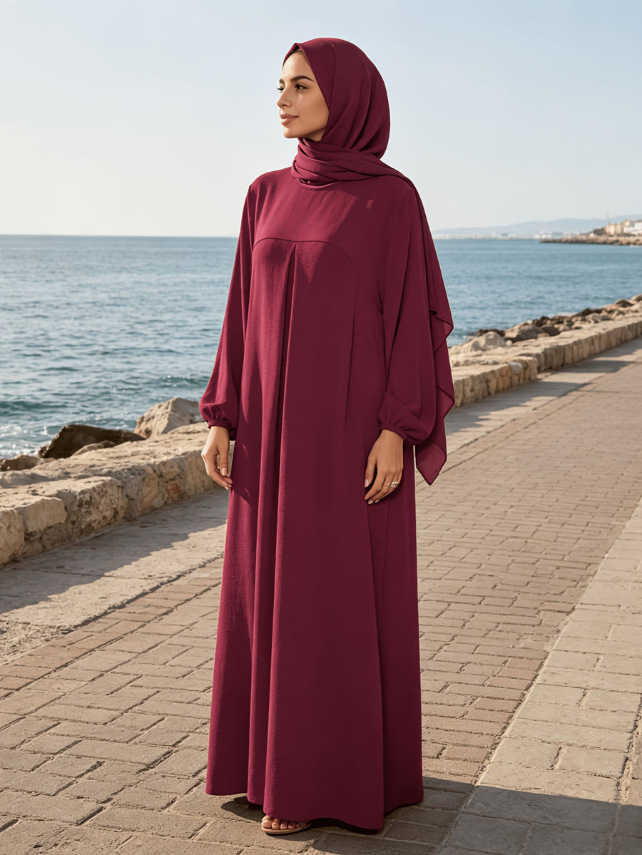 1pc (Headscarf Not Included) Elegant Holiday Style Loose Wrinkled Versatile Solid Color Suitable for Daily Wear Comfortable Casual Loose Comfortable Women'S Abaya Dress. Abayas for Women Muslim Long Dresses for Women Abaya Damen Ladies Abaya Robe Ma - Deep Red