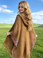 Women'S Cardigan - Autumn/Winter New Bohemian Ethnic Style Wavy Fringe Hooded Multicolor Jacket, Summer Women'S High-End Elegant Temperament Air-Conditioned Room Casual All-Match Cape Scarf, Suitable for Travel, Vacation, Photoshoot, Casual Wear - Khaki